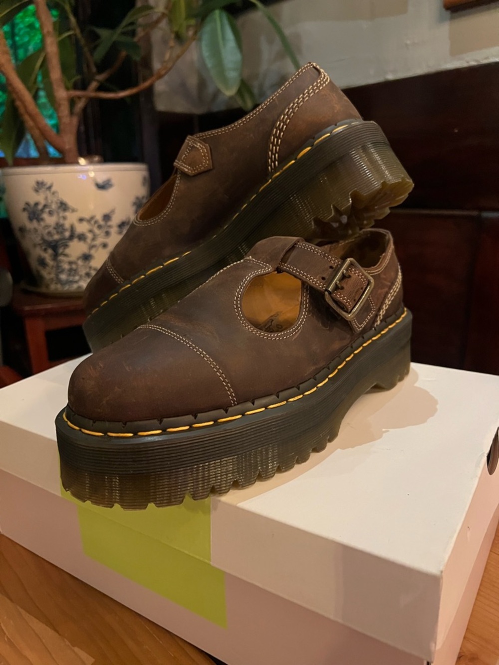 Dr. Martens Bethan Arc Platform Mary Jane Shoes Dark Brown Crazy Horse Leather